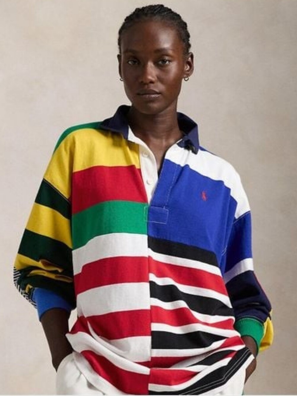 NWOT Polo Ralph Lauren M Patchwork-Stripe Oversized Jersey Rugby Polo Retro